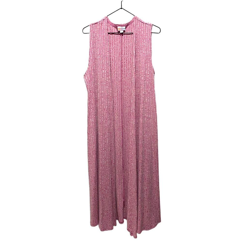 LuLaRoe Women's Pink Maxi Sleeveless open Duster Top Sz M Boho Casual